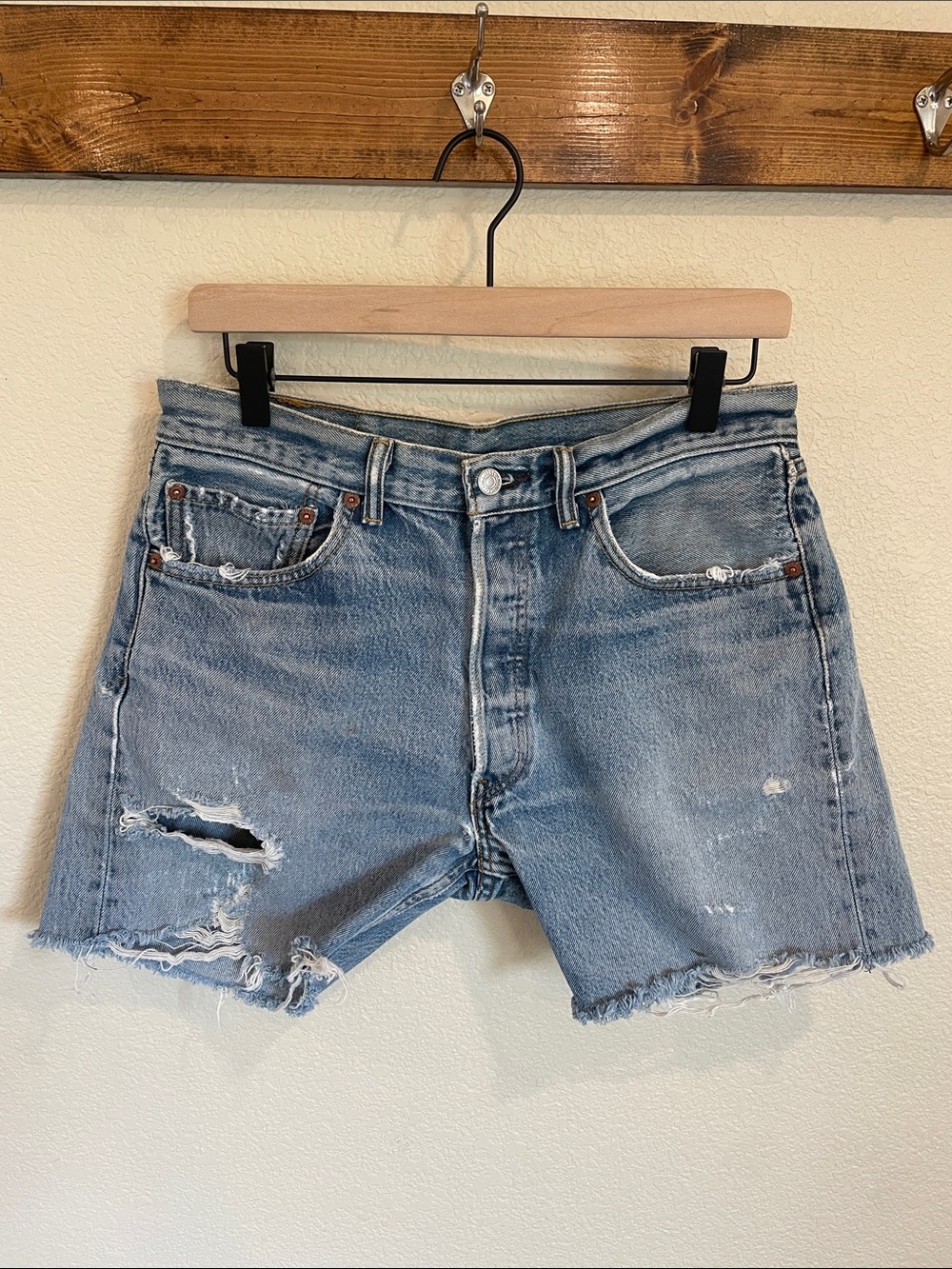 Levi's Light Blue Distressed Women's Denim Shorts 30 Casual Western Button Fly